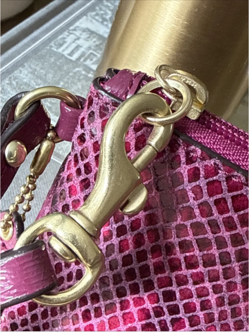 COACH Women's Python Leather Wristlet F50162 Raspberry NWOT Hang Tag